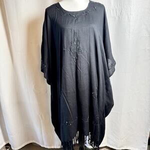 Island Planet Black Swim Cover Up Rayon Womens OS Embroidered Sequined Fringe